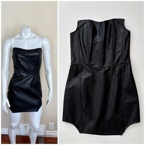 SALTY - black faux leather strapless mini dress.